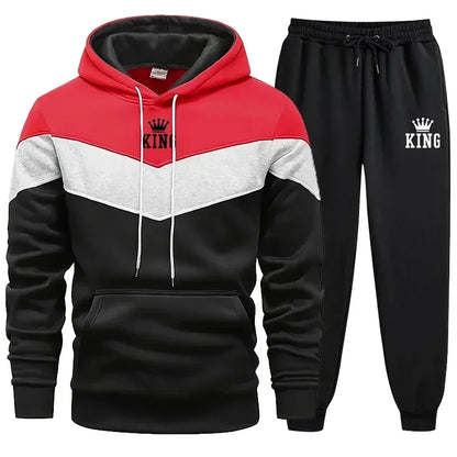 Herre Tracksuit King Printing Sports Suit Sports Hoodie+Pants 2 Pit Suit Casual Sweatshirt Suit Jogging Men's Splicing Tøj