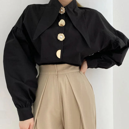 Bijele elegantne biserne žene košulje korejski oštar kutni ovratnik labavi dugi rukavi dame bluza y2k moda novi chic ženski vrhovi