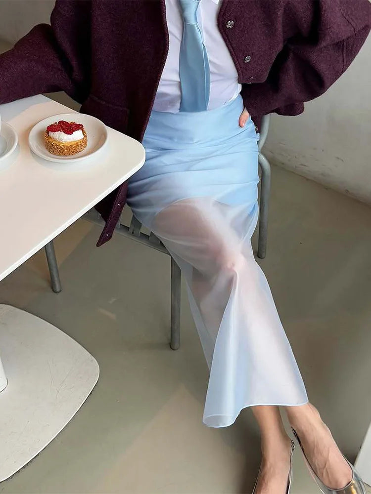 Trendix See Through Mesh Patchwork Skirts Women Fashion High Waist Casual Commuting Streetwear 2025 Vacation Party Elegant Skirt