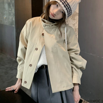 Korea Krótka odzież wierzchnia kobieta swobodna luźna leniwa elegancka bawełniana bawełniana mieszanki wiatrówki