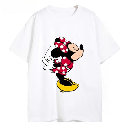 2025 New Disney Mickey and Minnie Printed Cotton T-shirt for Couples, Round Neck Loose Top Valentine's Day Fashion Daily T-shirt