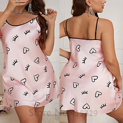 Floral Print Nightgown Oversize 4Xl 5Xl Sleepwear Women Satin Nightwear Sexy Cami Home Dress V-Neck Lingerie Homewear Nightwear