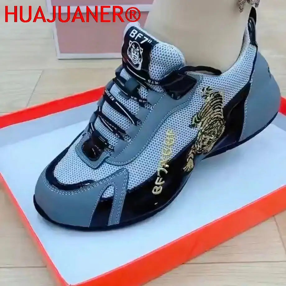 Nieuwe mannen dames sport gunstige tijger borduurwerk ademend low-top rode kleur bijpassende veter sneakers kleine witte schoenen