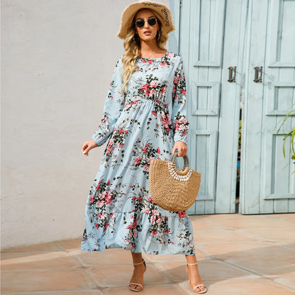 2023 Sping Summer Women Boemian Women maxi Casual cu mânecă lungă cu talie înaltă plajă de plajă rochii de șifon vestdoe florale mujer nou