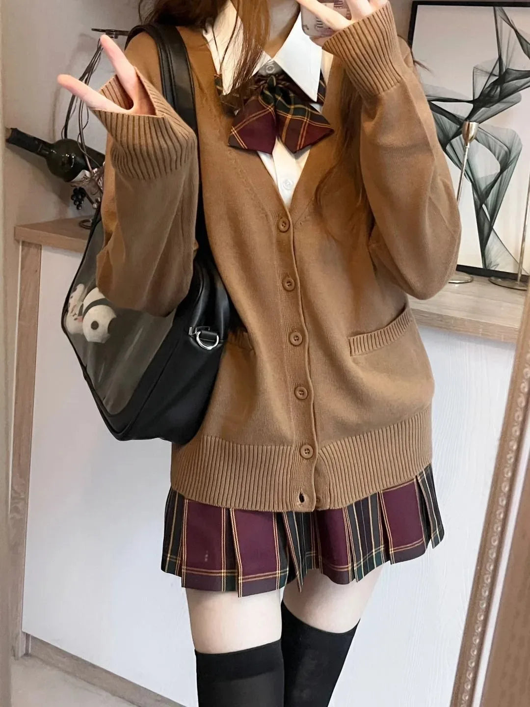 Pull en tricot à col en v à col en V, Top cardigan uniforme Newjk Original, Pull en coton pour femmes automne et hivernal