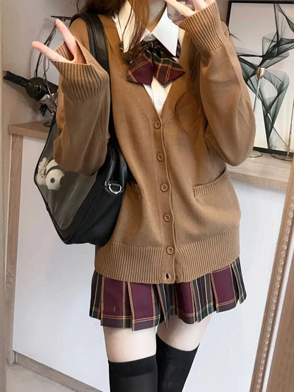 Pull en tricot à col en v à col en V, Top cardigan uniforme Newjk Original, Pull en coton pour femmes automne et hivernal