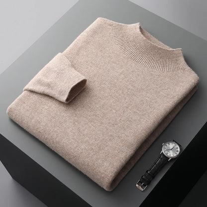 New Men's Fashion Casual Wool Sweater Warm Autumn And Winter Semi-High Neck Knitted Bottoming Shirt