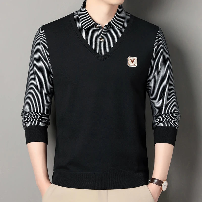 Suéter de punto de vellón macho suéter para hombres de otoño camiseta de invierno suéteres beige azul marino azul coreano top coreano