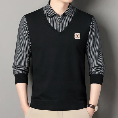 Suéter de punto de vellón macho suéter para hombres de otoño camiseta de invierno suéteres beige azul marino azul coreano top coreano