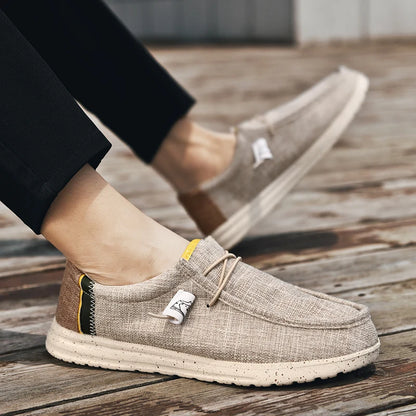 Men's Casual Canvas Shoes Breathable Slip-On Loafers Men Comfortable Flat Sneakers Lightweight Driving Boat Shoes Male Lazy Walk