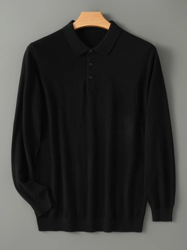 Mænds merino uld sweater polo krave pullover efterår vinter nye cashmere strikket afslappet løs mænds skjorter toppe varm blød