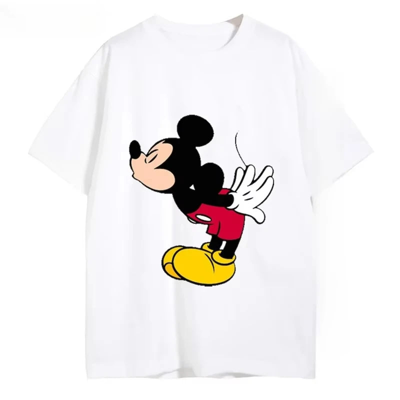 2025 New Disney Mickey and Minnie Printed Cotton T-shirt for Couples, Round Neck Loose Top Valentine's Day Fashion Daily T-shirt
