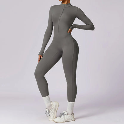Žene joga kombinezon Fitness Sportsko odijelo Zipper Elastic jednodijelni bodi u teretani teretana s dugim rukavima trčanje push up trening Sportska odjeća