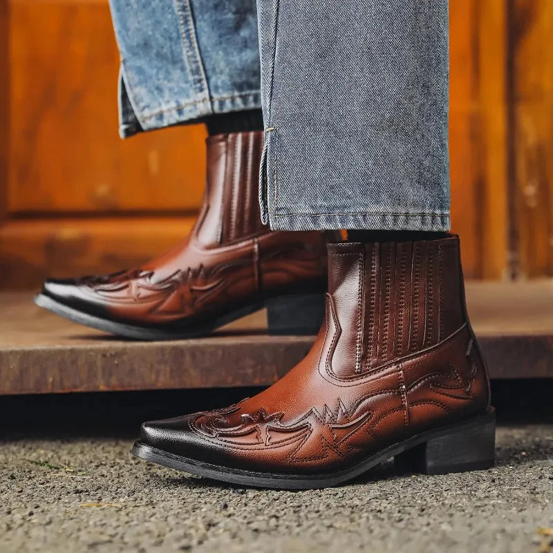 Nýir karlar stígvél Handsmíðaðir fleyg ökklaskór fyrir karla vestur kúrekastígvél unisex karla leðurskór