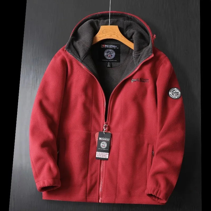 Nueva chaqueta de vellón para hombres de invierno calle británica engrosada chaqueta polar con capucha con capucha