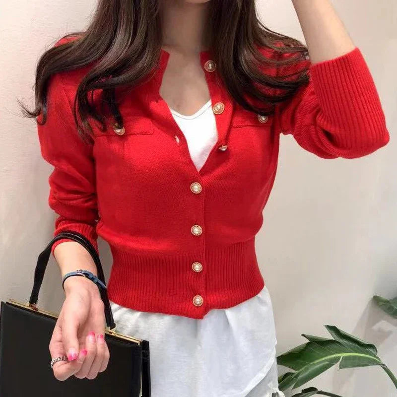 Automne Hiver à manches longues Fashion Femmes Cardigans Pulllaon tricot tricot court décontracté simple coréen slim chic dames