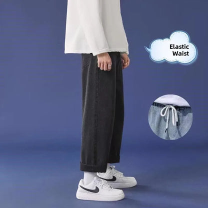 Talie înaltă cu talie lată drept tăiat drept de culoare elastică elastică blugi din denim pentru dimensiuni de dimensiuni de plus studenți tata sle pantaloni casual