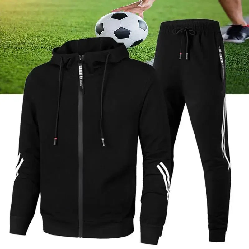 Men's Winter Tracksuit Set Solid Color Hoodies and Drawstring Sweatpants Loose Fit Leisure Sportswear Suit