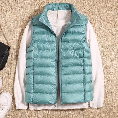 Female Winter Windproof Vest Coat New Sleeveless Portable Duck Down Vest Stand Collar Thin Jacket Ultra-light Slim Down Jacket