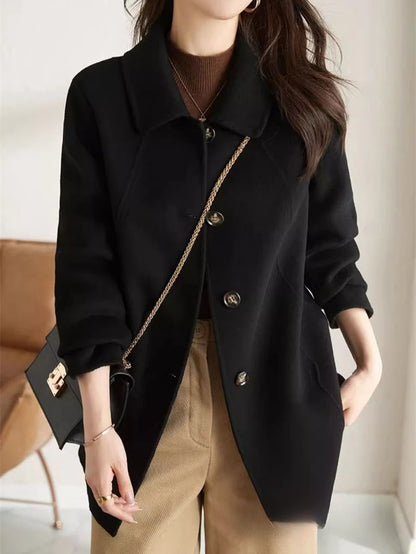Women's Wool & Blends Coat Long Plain Ladies Jackets Loose Sleeve Casual Cheap Trendy Fashion 2024 Single Medium Outerwears Hot