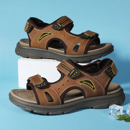 Golden Sapling Summer Shoes Genuine Leather Sandals Outdoor Men's Beach Sandals Leisure Flats Retro Footwear Men Casual Moccasin