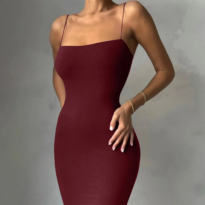 Nyári fekete szexi ruha nők utcai ruházat ujjatlan hát nélküli szilárd spagetti heveder bodycon alkalmi klub ruházat elegáns party ruhák