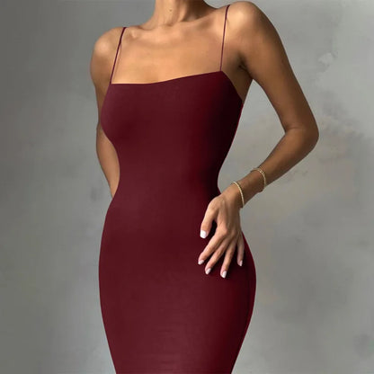 Nyári fekete szexi ruha nők utcai ruházat ujjatlan hát nélküli szilárd spagetti heveder bodycon alkalmi klub ruházat elegáns party ruhák