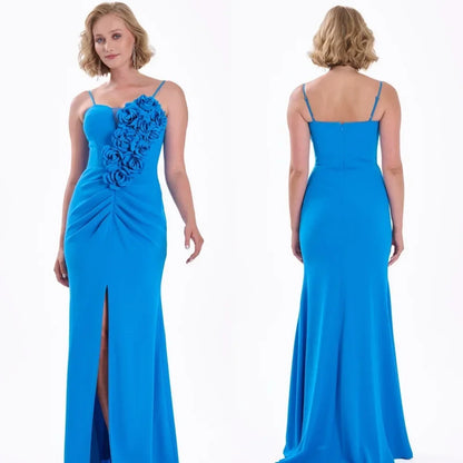 Tilpasset formell jersey pliss blomster havfrue spaghetti stropp midi kjoler hjemkomstkjoler klassisk utsøkt moderne stil pas