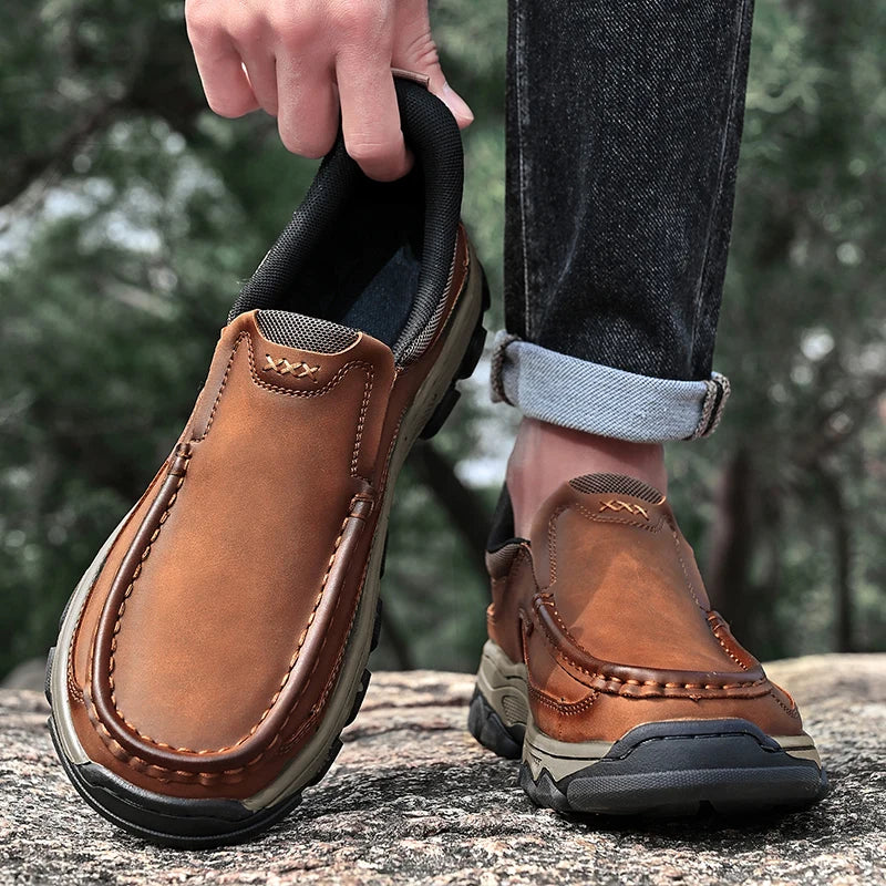 New Trend Men Genuine Leather Loafers Spring Autumn Hiking Shoes Stylish Outdoor Casual Shoes Cowhide Man Slip on Shoe Moccasins