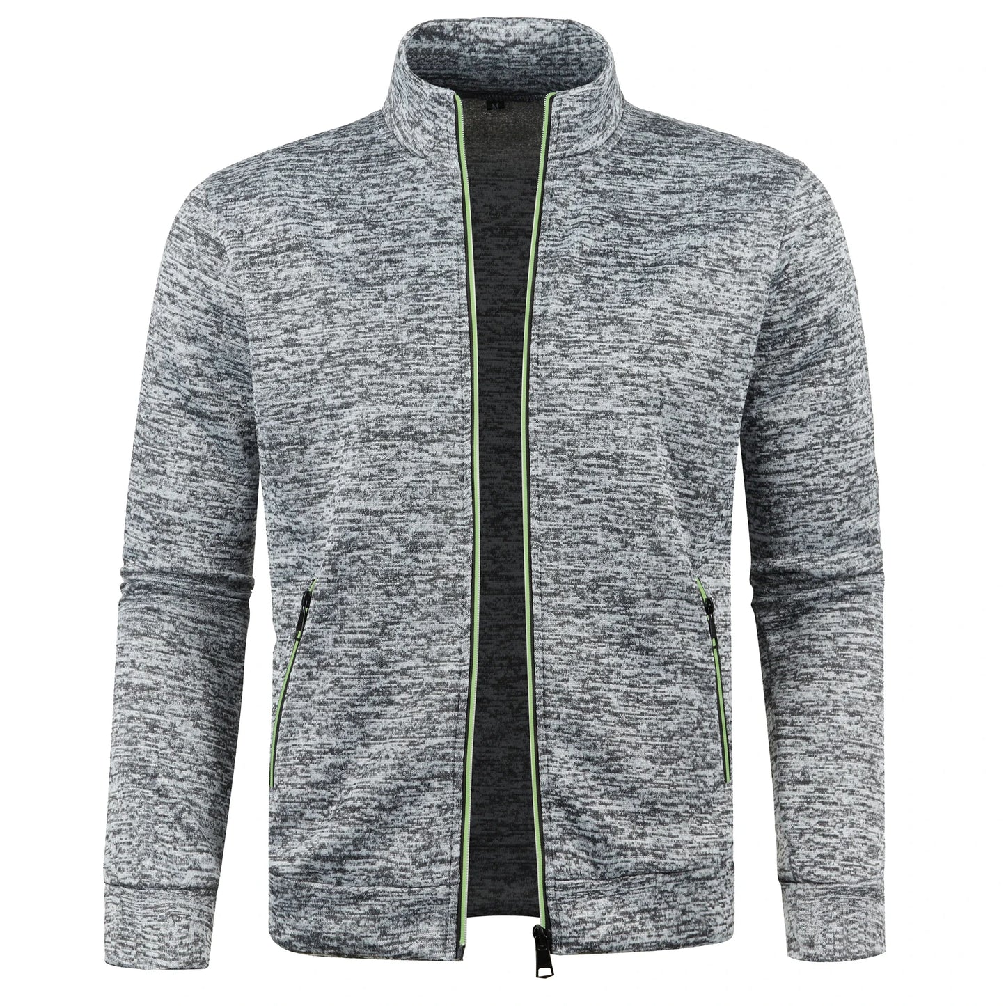 Autumn and Winter Men's New Long Zipper Color Block Sweater Sleeves Thin Plush Sweater Jacket Casual Slim Fit Comfortable Coat