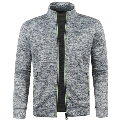 Autumn and Winter Men's New Long Zipper Color Block Sweater Sleeves Thin Plush Sweater Jacket Casual Slim Fit Comfortable Coat