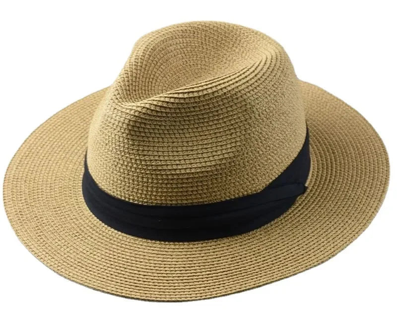 Unisex Panama Straw Hat - leveä reuna -kesärannan aurinkokorkki, säädettävä mitoitus 55-60 cm miehille ja naisille, iso kokoinen fedora