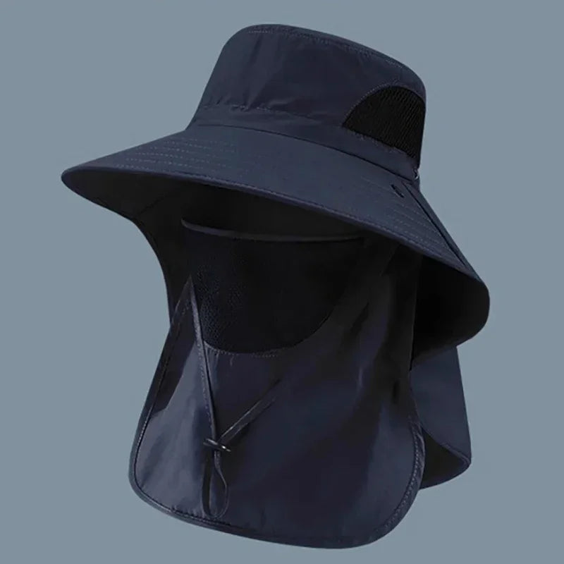 New Wide Brim Sun Cap with Neck Flap for Men Women Adjustable Outdoor 50+UPF Protection Safari Cap Hiking Fishing Breathable Hat