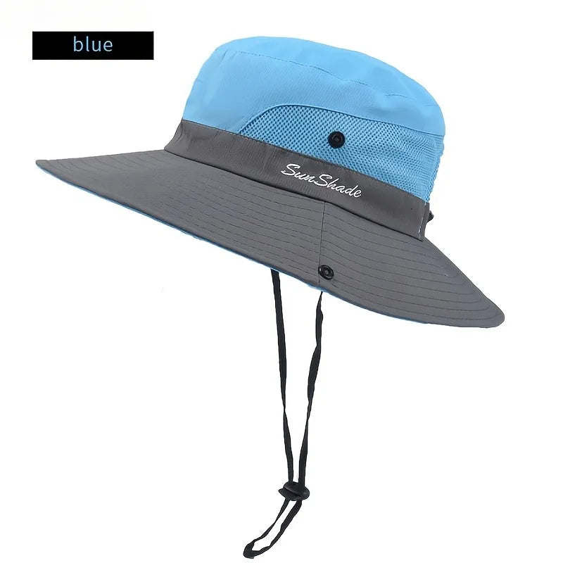 Women's Dual-Tone Sun Hat with Ponytail Hole - Breathable Mesh Waterproof Wide Brim for Beach & Fishing for Spring, Summer