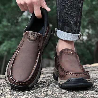 New Trend Men Genuine Leather Loafers Spring Autumn Hiking Shoes Stylish Outdoor Casual Shoes Cowhide Man Slip on Shoe Moccasins