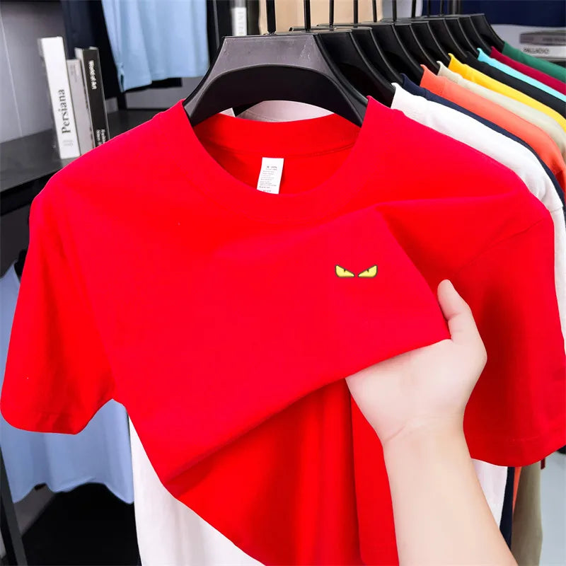 High-end Quality Men's T-shirt 100Cotton O-Neck Pattern Embroidery Short Sleeve Summer New Fashion Trend Half Sleeve Men's Wear