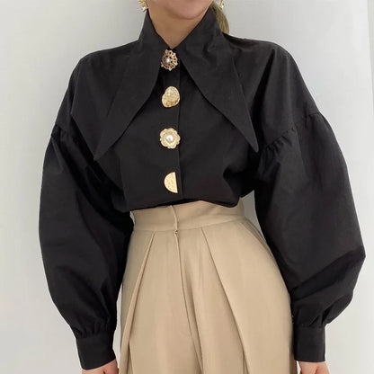 Bijele elegantne biserne žene košulje korejski oštar kutni ovratnik labavi dugi rukavi dame bluza y2k moda novi chic ženski vrhovi