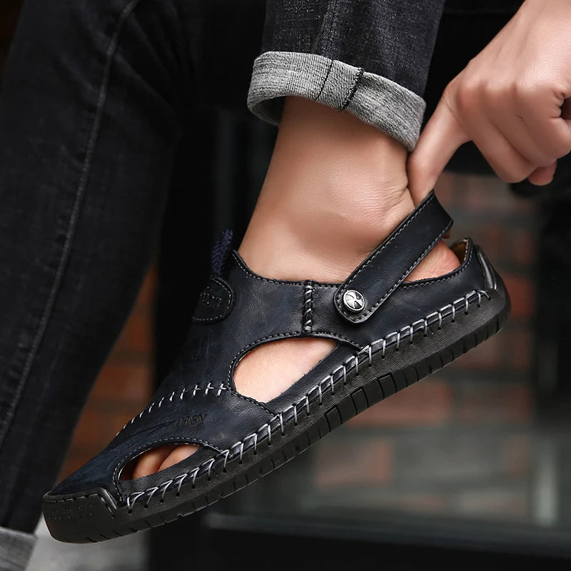 Men de verano Sandalias Genina cuero zapatos casuales zapatos de cuero para hombres para hombres zapatos de playa zapatos para hombres romanos zapatos
