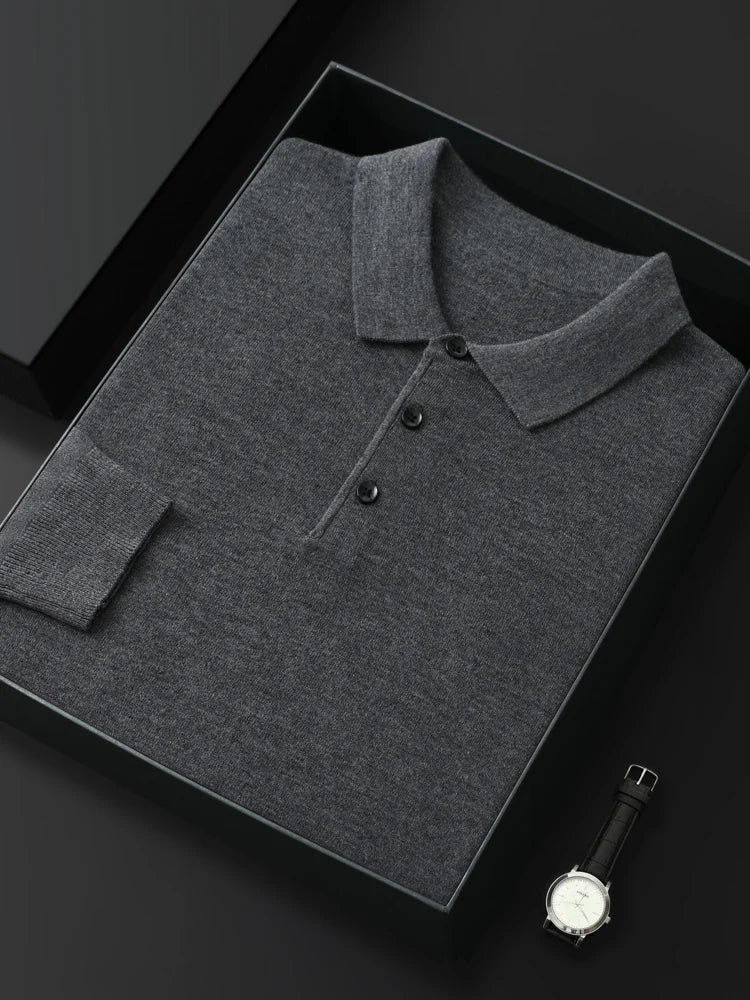 Mænds merino uld sweater polo krave pullover efterår vinter nye cashmere strikket afslappet løs mænds skjorter toppe varm blød