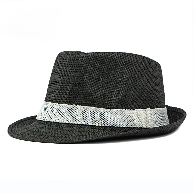 Eenvoudige solide jazzhoed mannen buiten strandhoed vrouwen strohoed geweven streep zonneschade hoed casual buckle strand zon fedoras panama cap