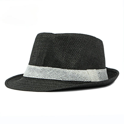 Eenvoudige solide jazzhoed mannen buiten strandhoed vrouwen strohoed geweven streep zonneschade hoed casual buckle strand zon fedoras panama cap