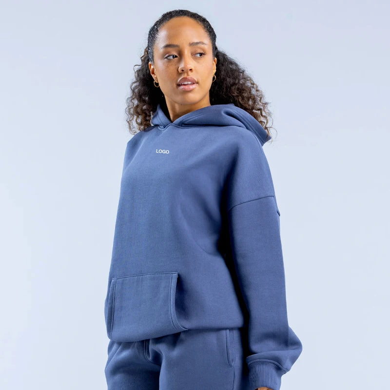 New Women's Casual Fashion Print Suit Solid Color Thickened Warm Hooded Top Elastic Sports Pants Female's Yoga Hoodie