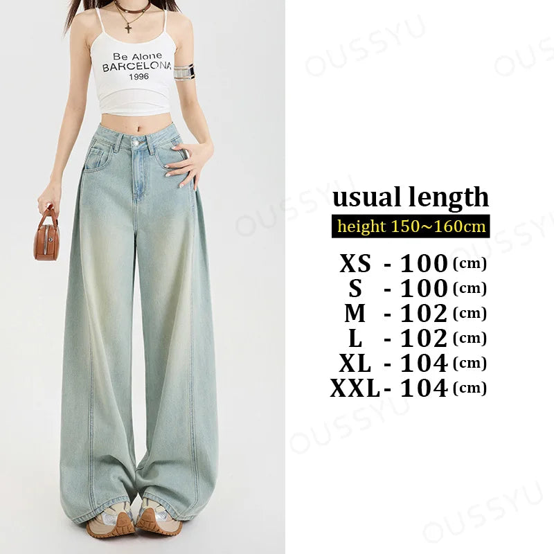 Summer Lyocell Thin Woman Jeans High Waist Wide Leg Denim Clothing Design Sense Comfort Straight Pant Retro Blue Casual Trousers