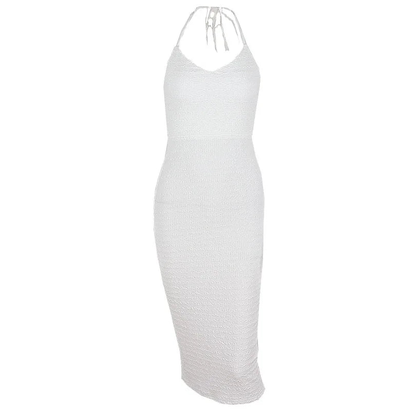 Накъде са елегантни рокли без ръкави Y2K Summer Backless Slim с ниско изрязване на женска рокля Модна солидна плетена улично облекло клуб Robe
