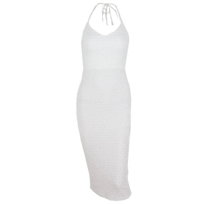 Накъде са елегантни рокли без ръкави Y2K Summer Backless Slim с ниско изрязване на женска рокля Модна солидна плетена улично облекло клуб Robe