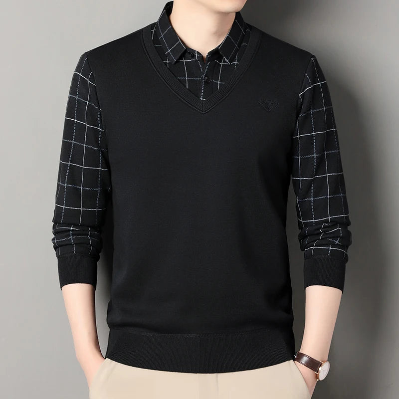 Suéter de punto de vellón macho suéter para hombres de otoño camiseta de invierno suéteres beige azul marino azul coreano top coreano