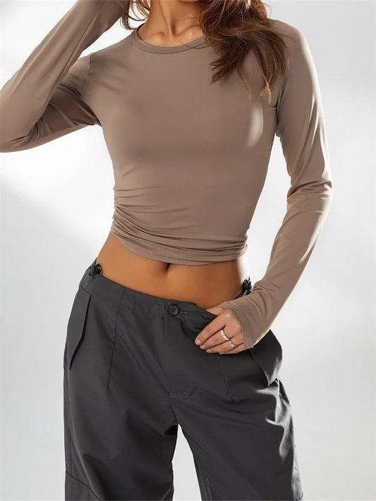 CHRONSTYLE Women Casual Long Sleeve T-Shirts Spring Autumn Solid Slim Fit Pullovers Tees Shirts Female Streetwear Base Tees Tops