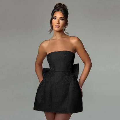 Townlike Jacquard Waist Wrap A-line Dress Women Mini 2024 Spring Summer Dress Elegant Bow Backless Sexy Party Dresses