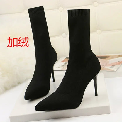 Stivali da calzino sexy stivali da allungamento a maglia tacchi alti per donne scarpe alla moda 2024 stivali caviglia autunno primaverili femminile