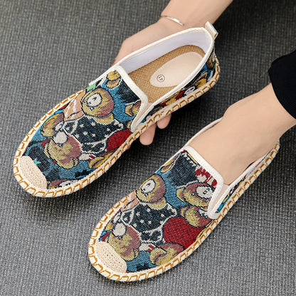2025 Hot Men Loafers Fashion Embroidered Flat Shoes Moccasin Men Summer Casual Slip On Shoes Men Comfort Canvas Footwear Male
